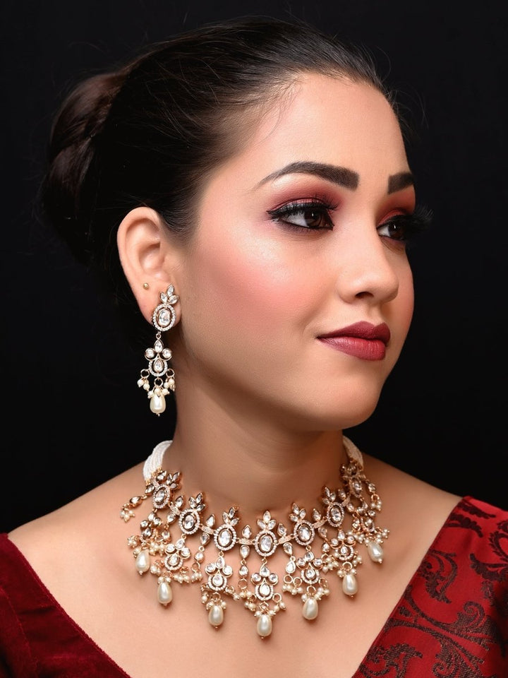 Rubi White Rose Gold Plated Kundan Choker - House of Sarvati LLC