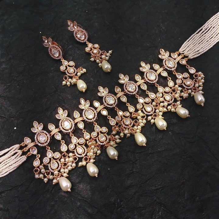Rubi White Rose Gold Plated Kundan Choker - House of Sarvati LLC