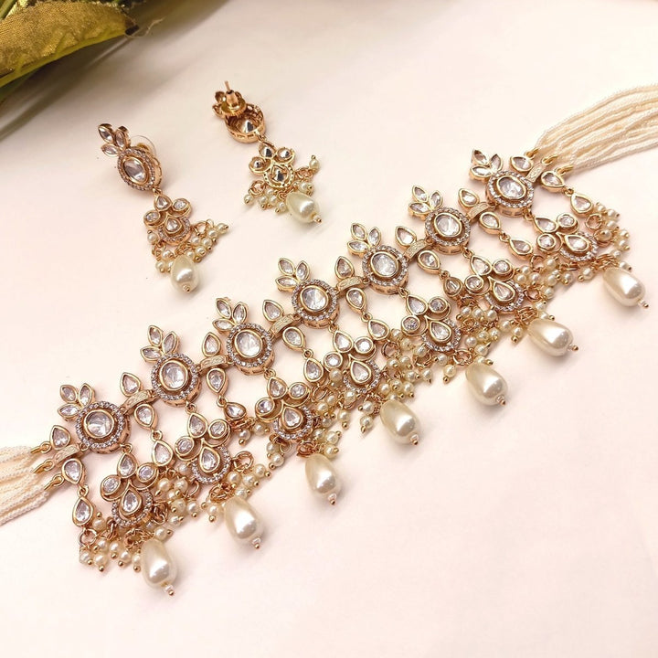 Rubi White Rose Gold Plated Kundan Choker - House of Sarvati LLC