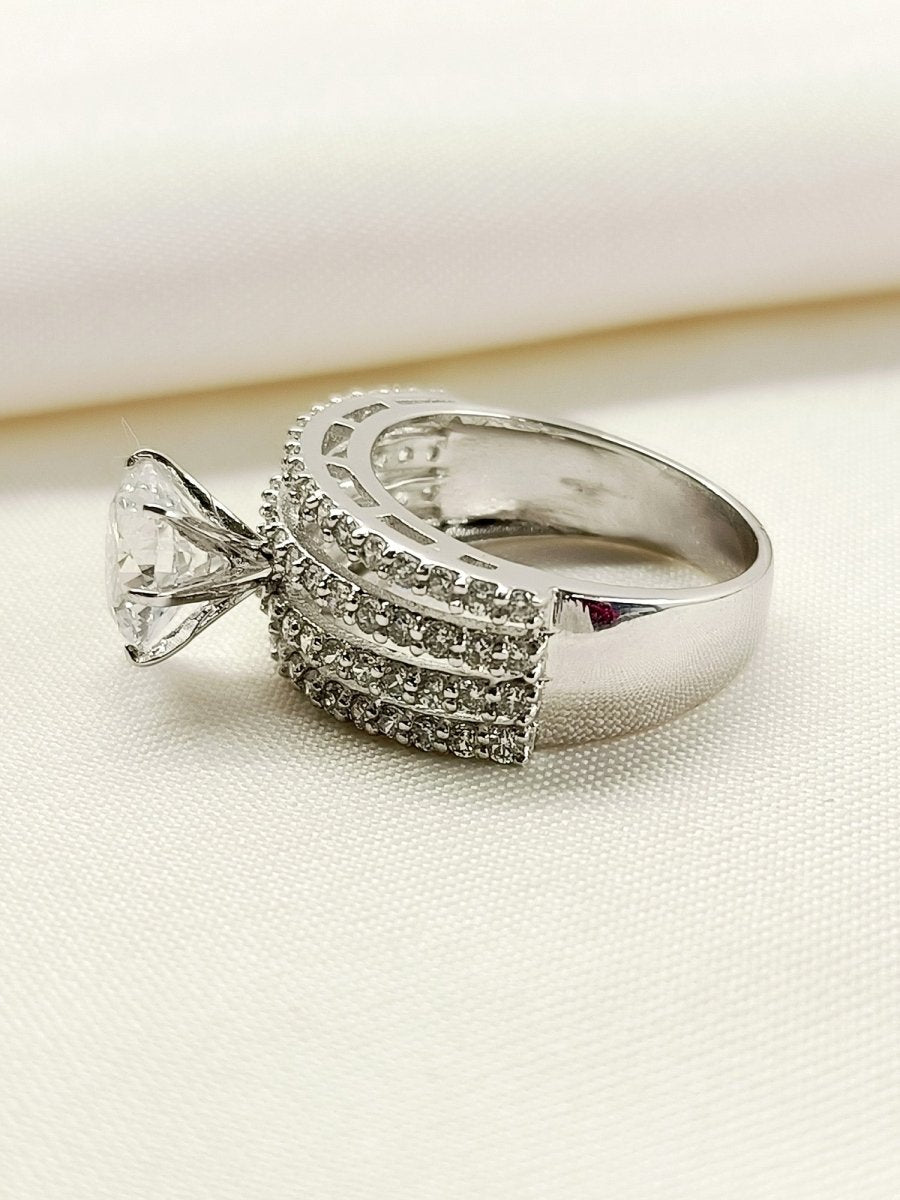Ruheen 92.5 Silver Swarovski Stone Finger Ring - House of Sarvati LLC