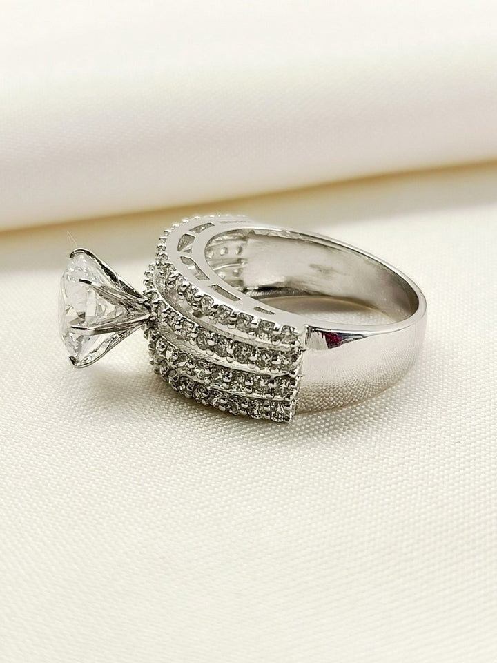 Ruheen 92.5 Silver Swarovski Stone Finger Ring - House of Sarvati LLC