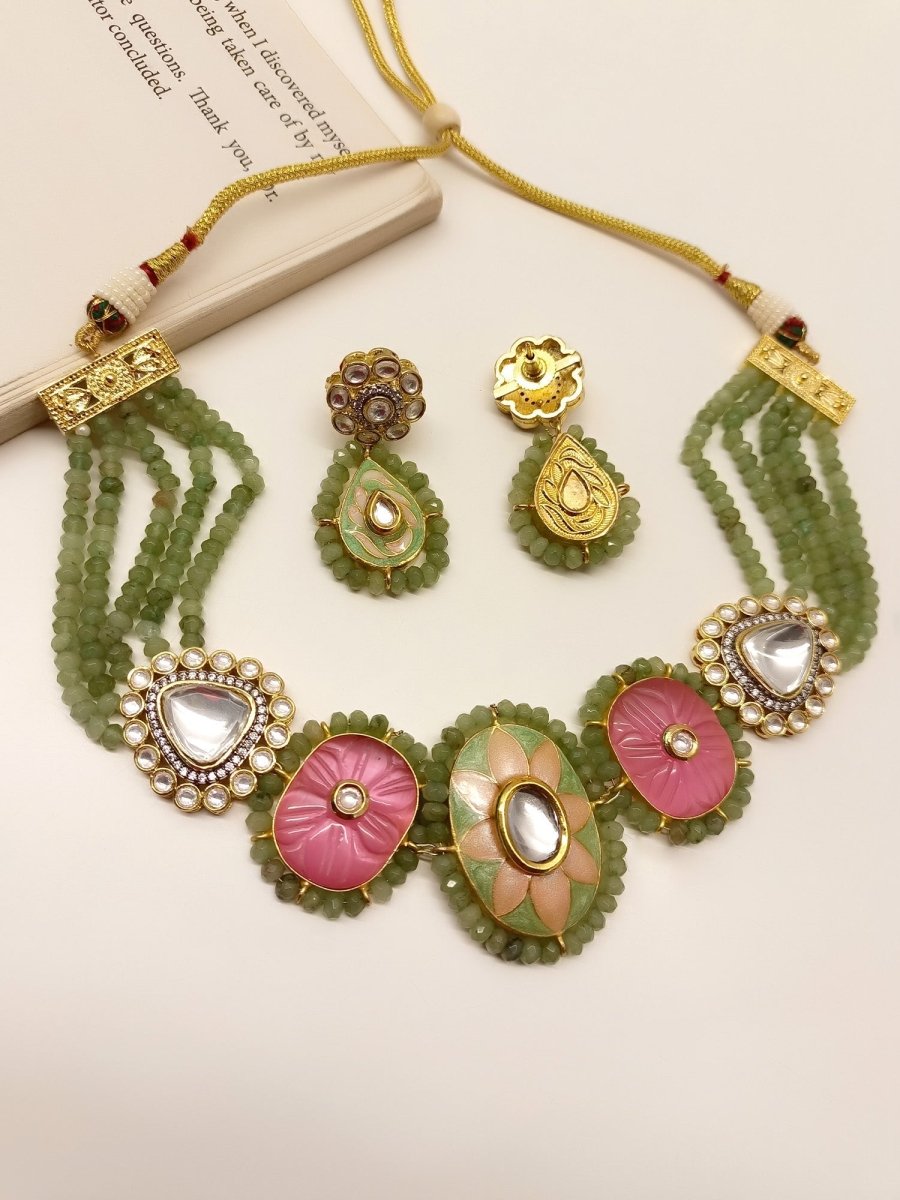 Ruhu P & G Meenakari Choker Set - House of Sarvati LLC