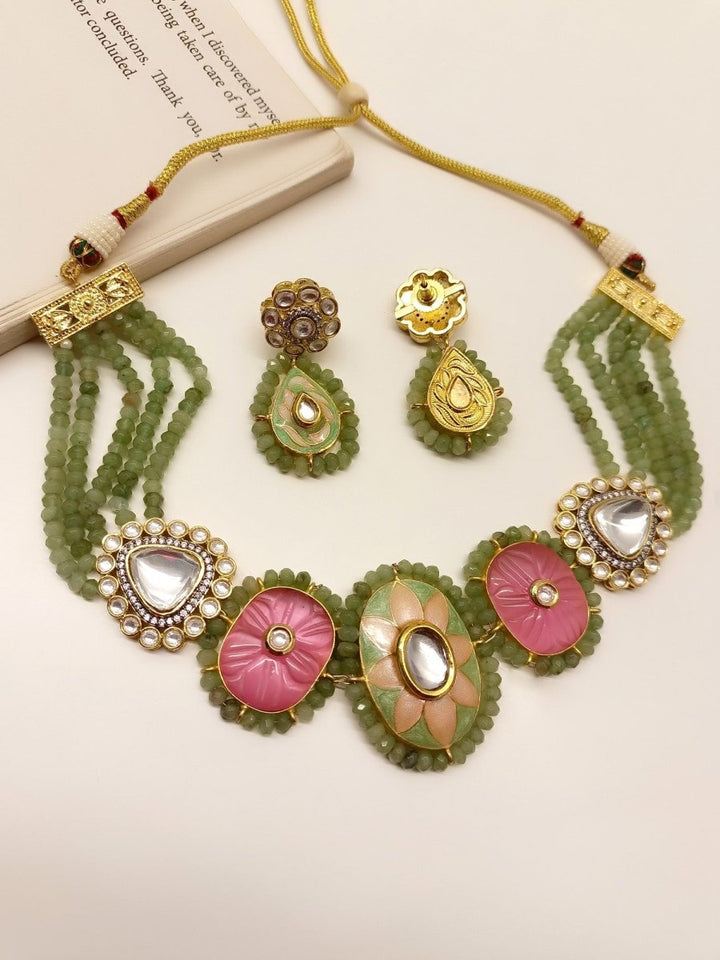 Ruhu P & G Meenakari Choker Set - House of Sarvati LLC