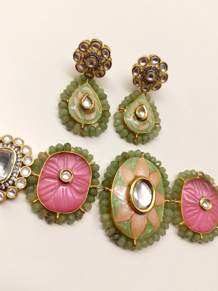 Ruhu P & G Meenakari Choker Set - House of Sarvati LLC