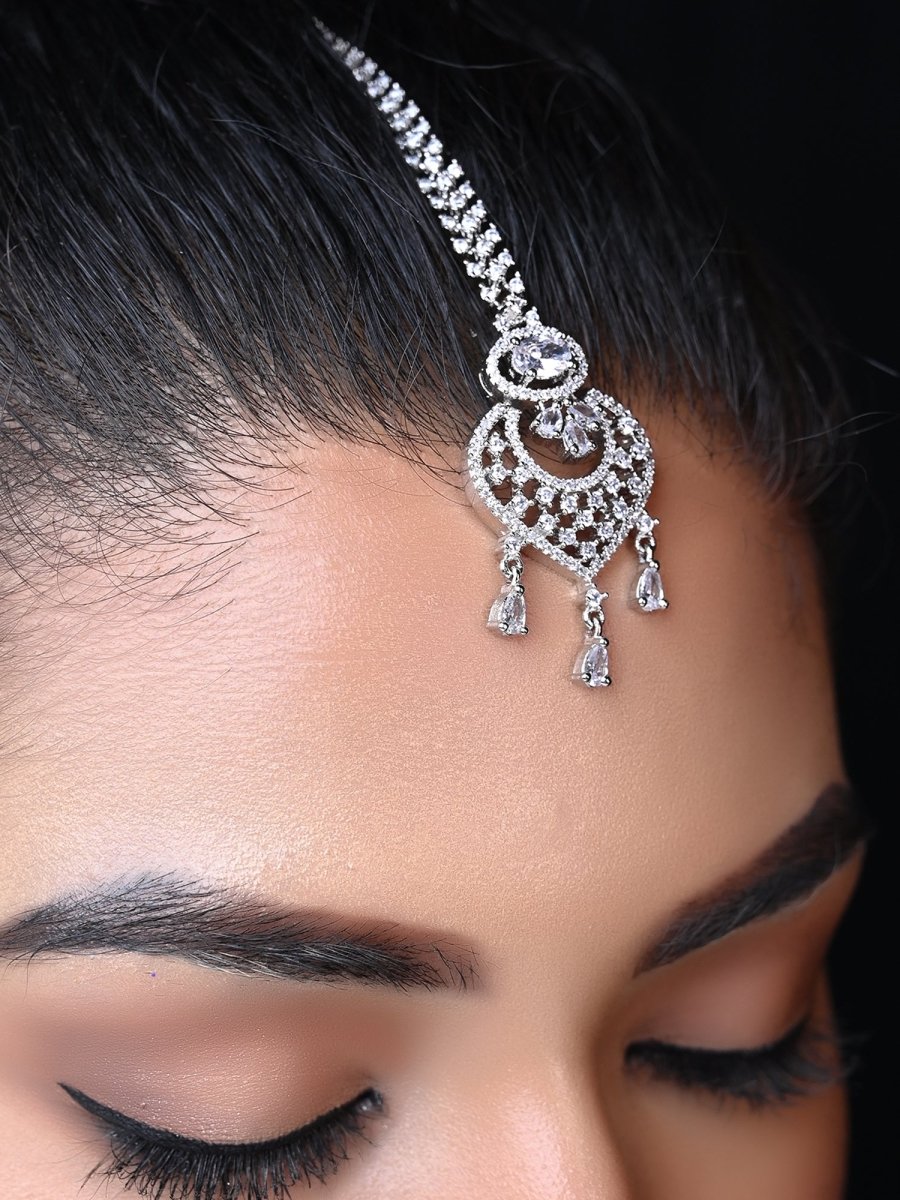 Rukhsaar Bridal Look American Diamond Necklace Set - House of Sarvati LLC