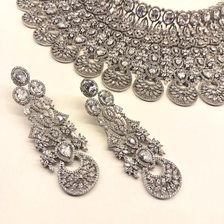 Rukhsaar Bridal Look American Diamond Necklace Set - House of Sarvati LLC