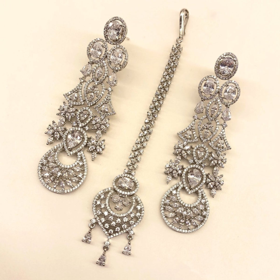 Rukhsaar Bridal Look American Diamond Necklace Set - House of Sarvati LLC
