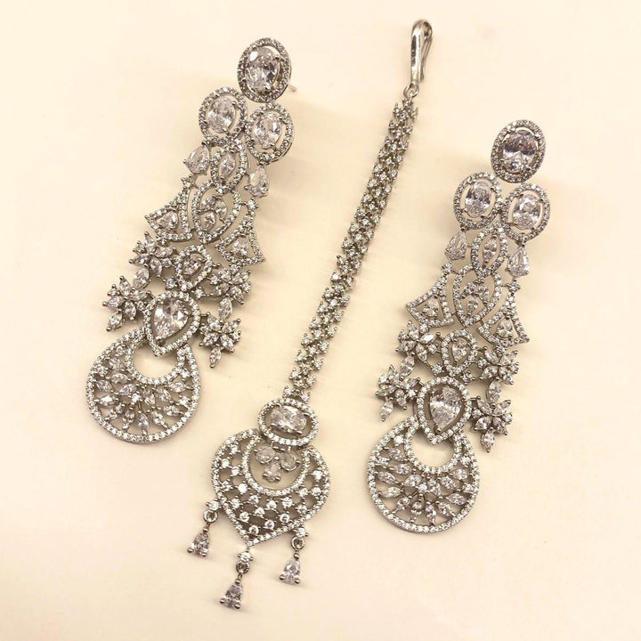 Rukhsaar Bridal Look American Diamond Necklace Set - House of Sarvati LLC