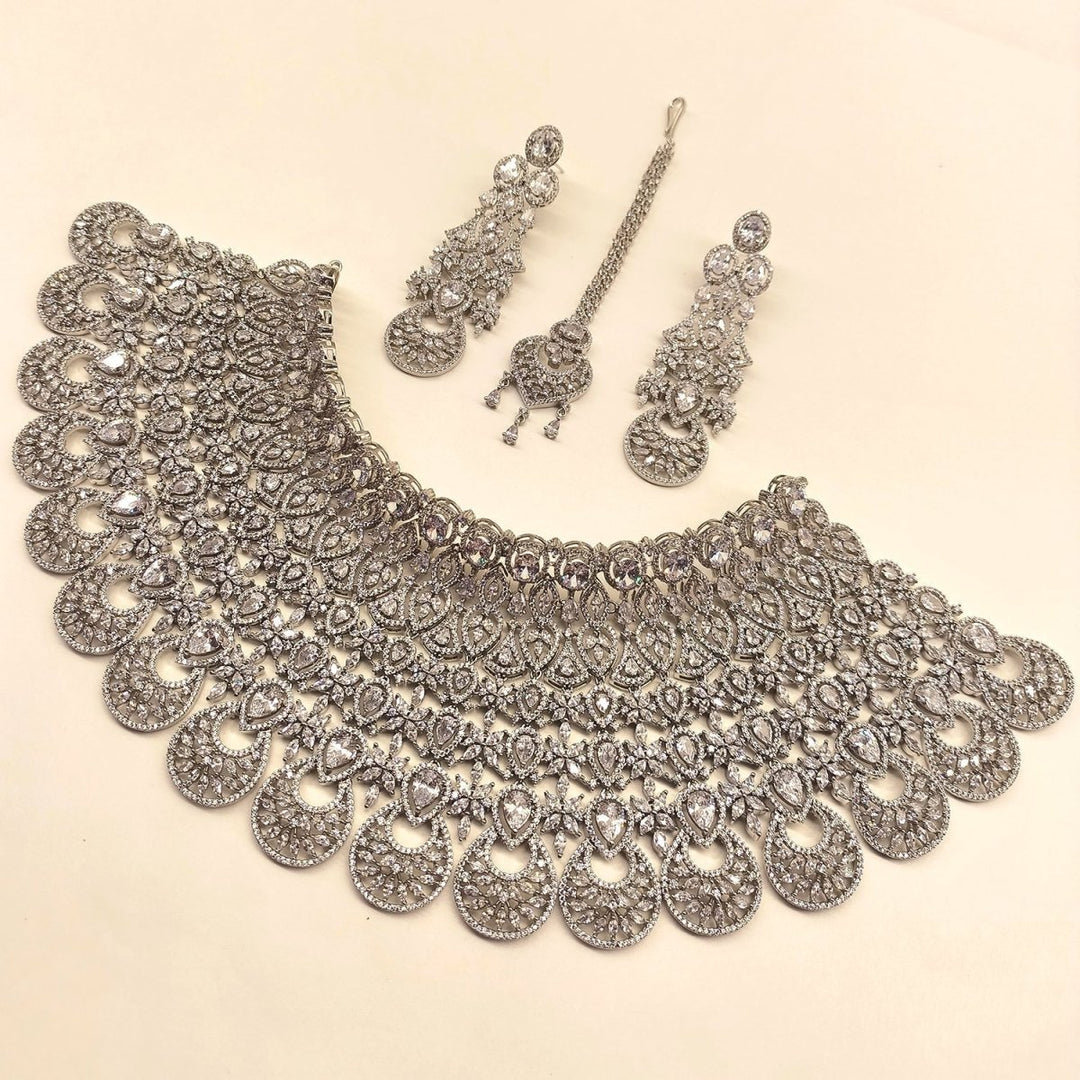 Rukhsaar Bridal Look American Diamond Necklace Set - House of Sarvati LLC