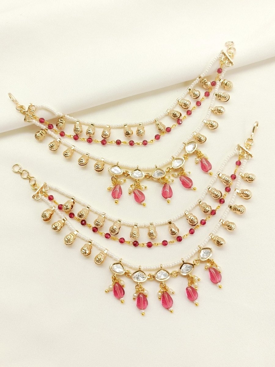 Rukmani Majenta Traditional Ear Chain. - House of Sarvati LLC