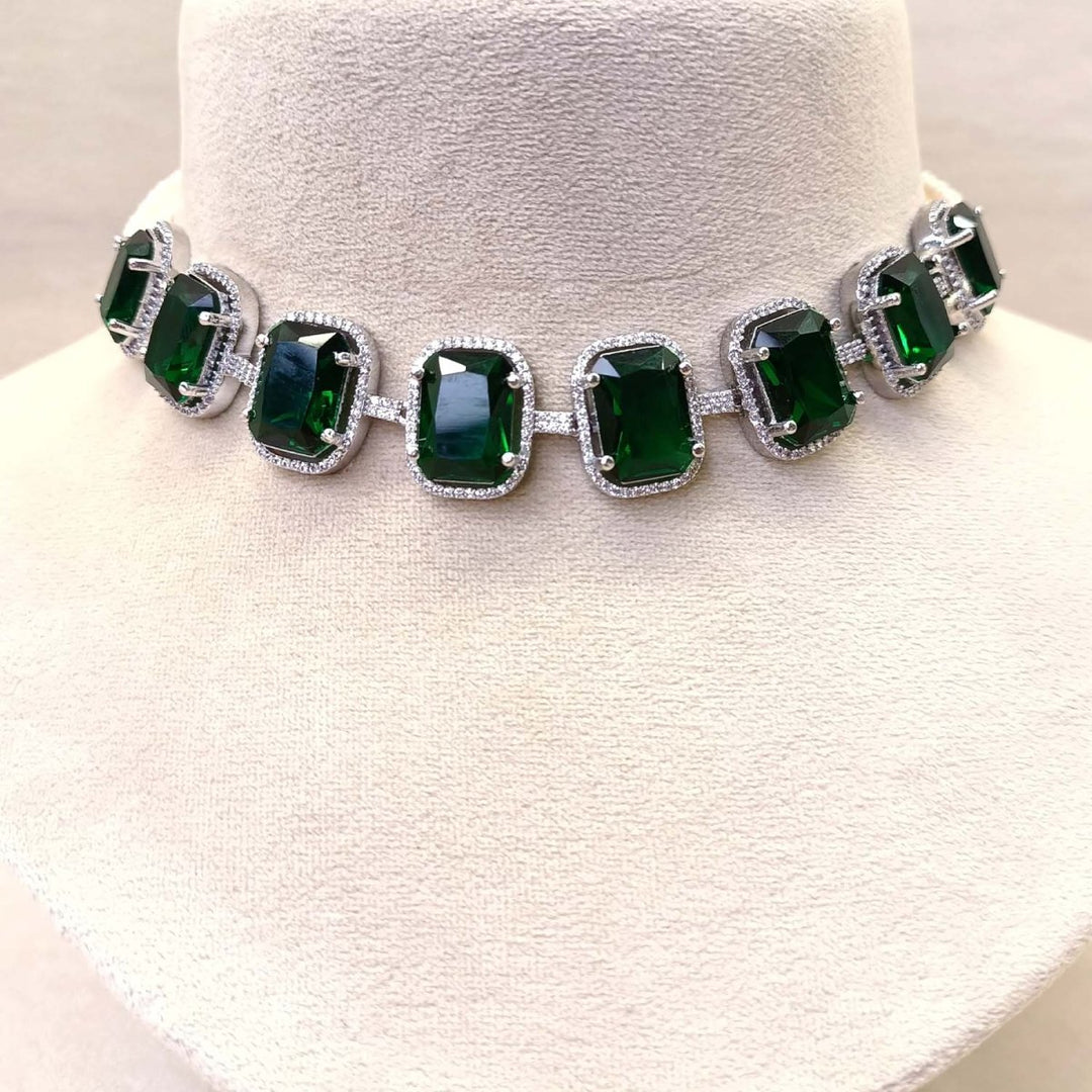 Ruqayyah Green Emerald Diamond Necklace Set - House of Sarvati LLC