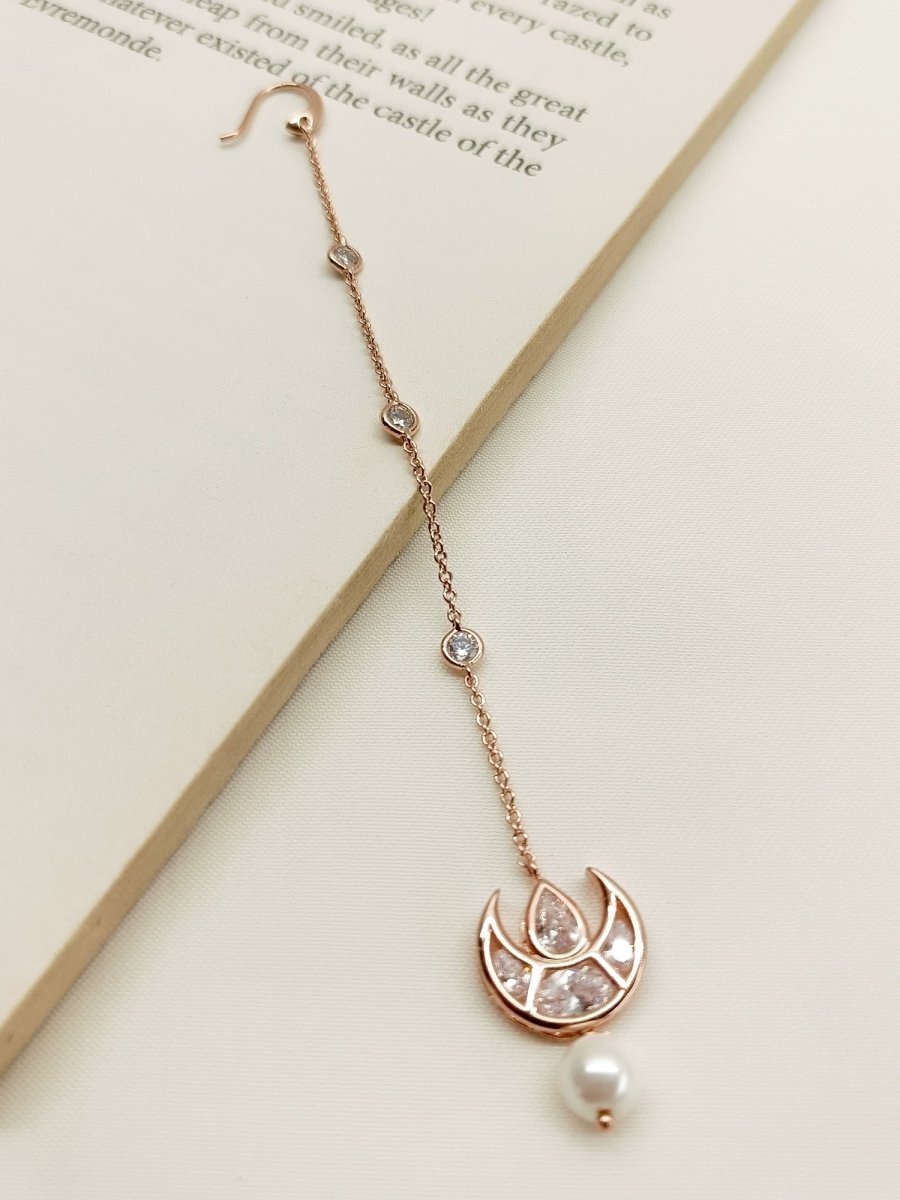 Saachi White American Diamond Maang Teeka - House of Sarvati LLC