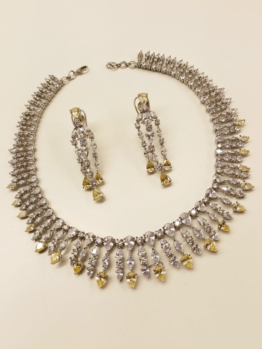 Saarika Yellow & White American Diamond Set With Ring And Bracelet - House of Sarvati LLC