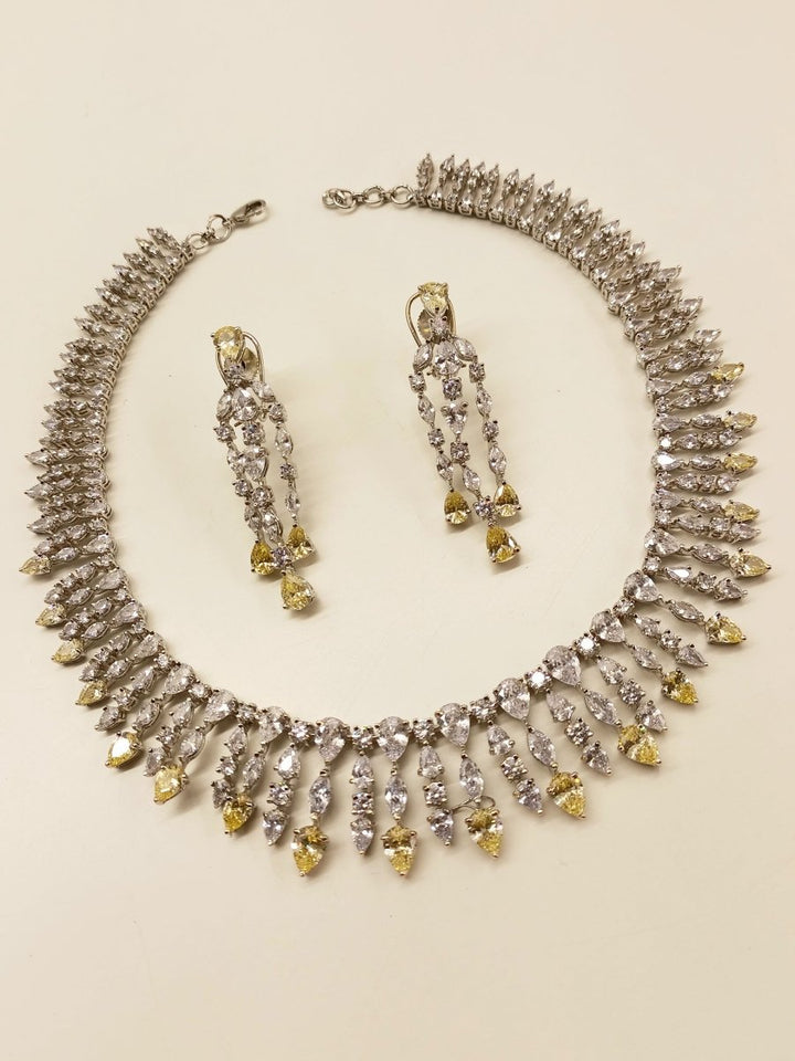 Saarika Yellow & White American Diamond Set With Ring And Bracelet - House of Sarvati LLC