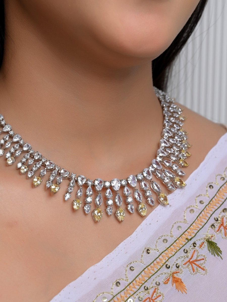 Saarika Yellow & White American Diamond Set With Ring And Bracelet - House of Sarvati LLC