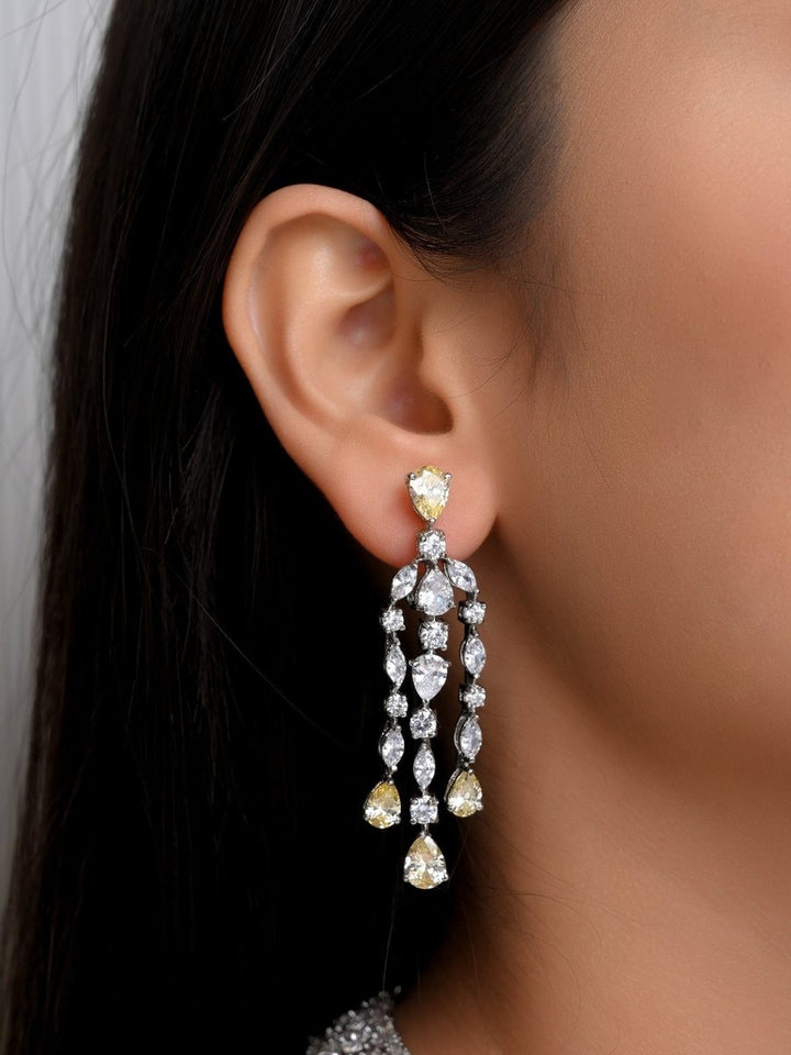Saarika Yellow & White American Diamond Set With Ring And Bracelet - House of Sarvati LLC