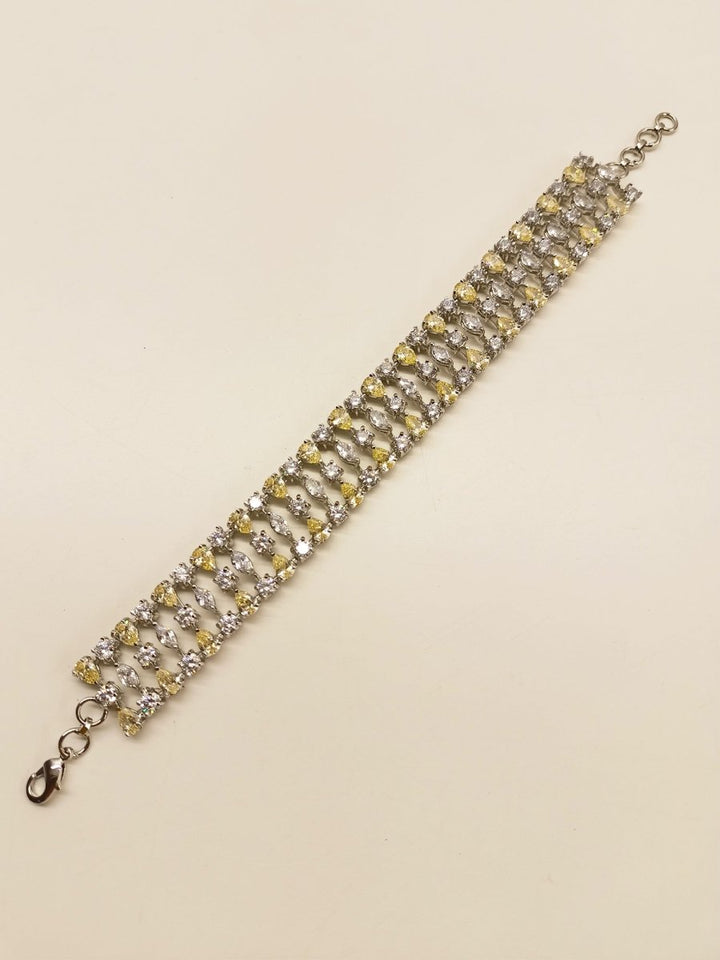 Saarika Yellow & White American Diamond Set With Ring And Bracelet - House of Sarvati LLC