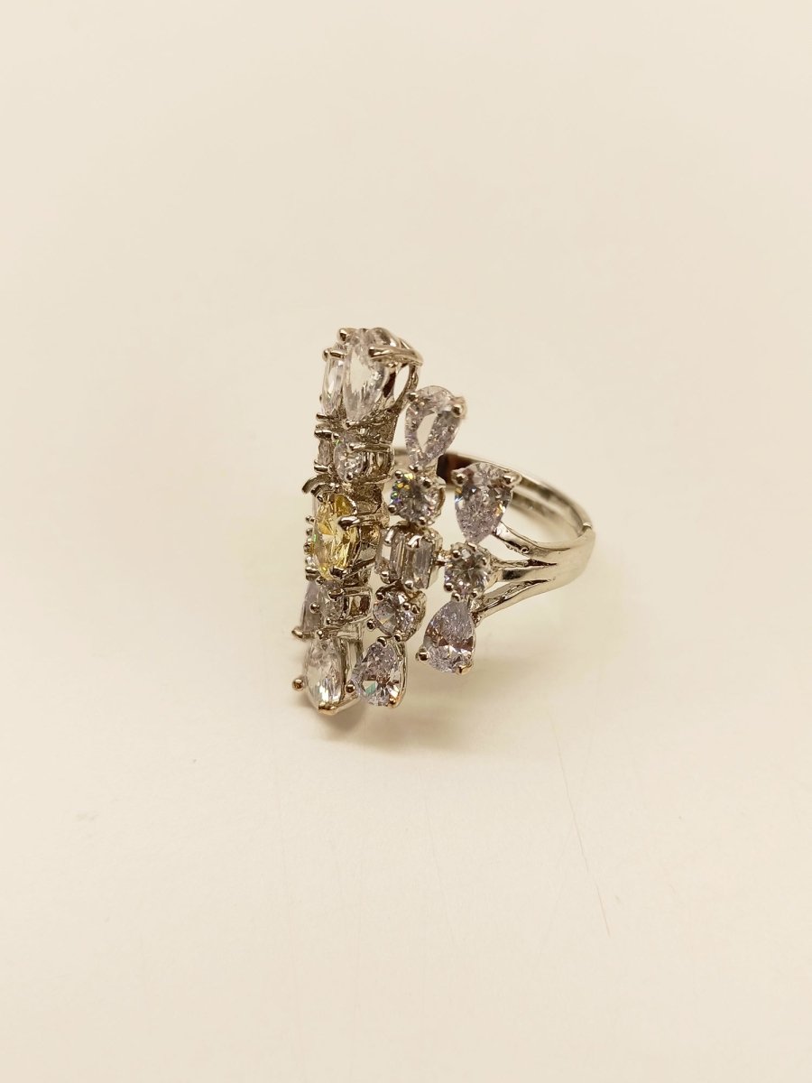 Saarika Yellow & White American Diamond Set With Ring And Bracelet - House of Sarvati LLC