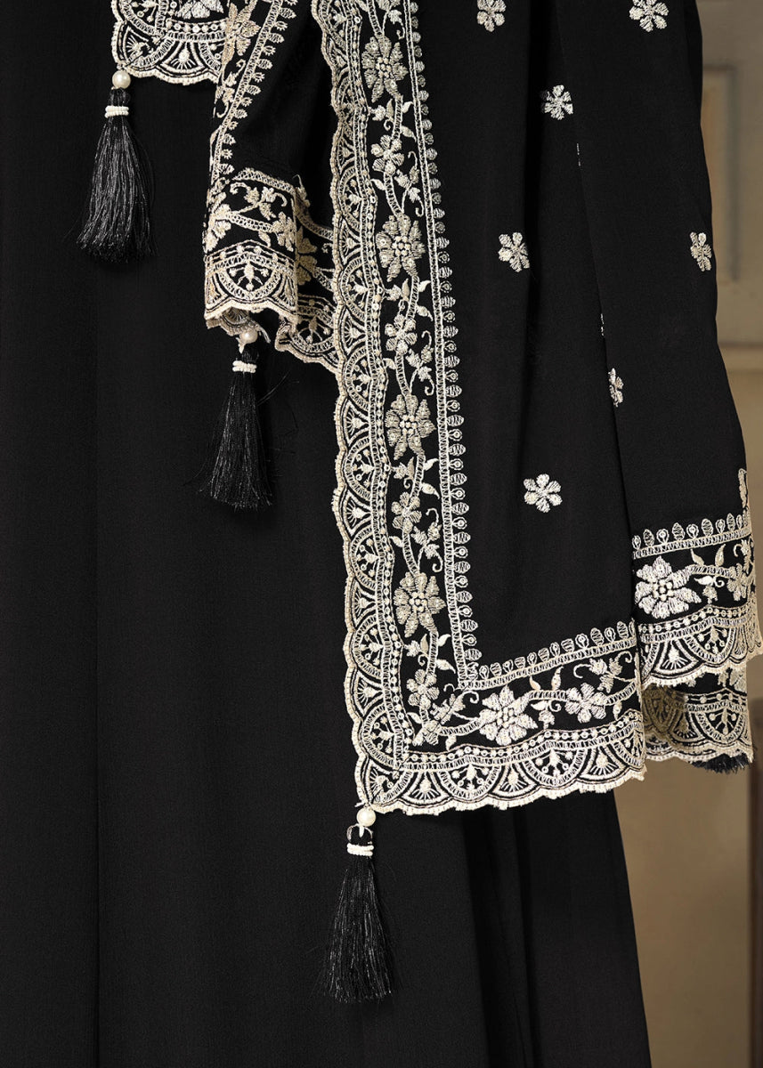 Sable Black Chinon Silk Anarkali Gown with White Embroidery and Sequin Highlights - House of Sarvati LLC