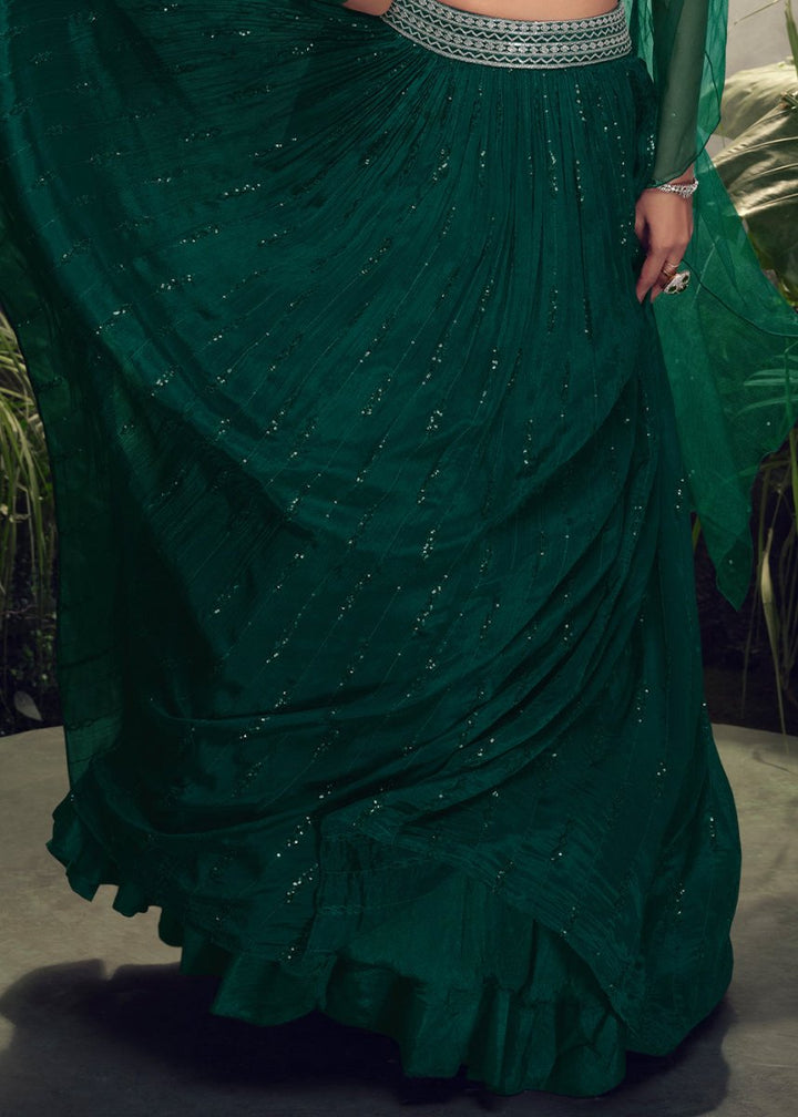 Sacramento Green Embroidered Chinon Silk Lehenga Choli Set - House of Sarvati LLC