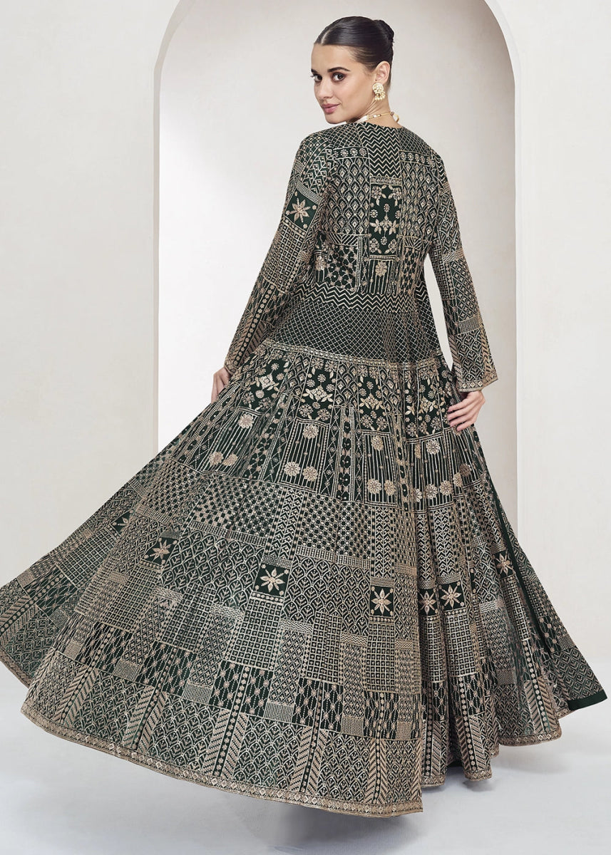 Sacramento Green Palazzo and Top Set in Georgette with Full Embroidery Jacket - House of Sarvati LLC