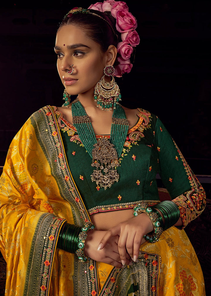 Saffron Yellow Viscose Silk Saree with Handcrafted Embroidered Blouse - House of Sarvati LLC