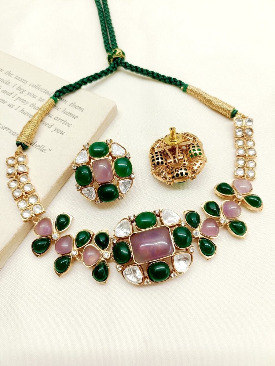 Saisha Multi Colour Kundan Choker Set - House of Sarvati LLC