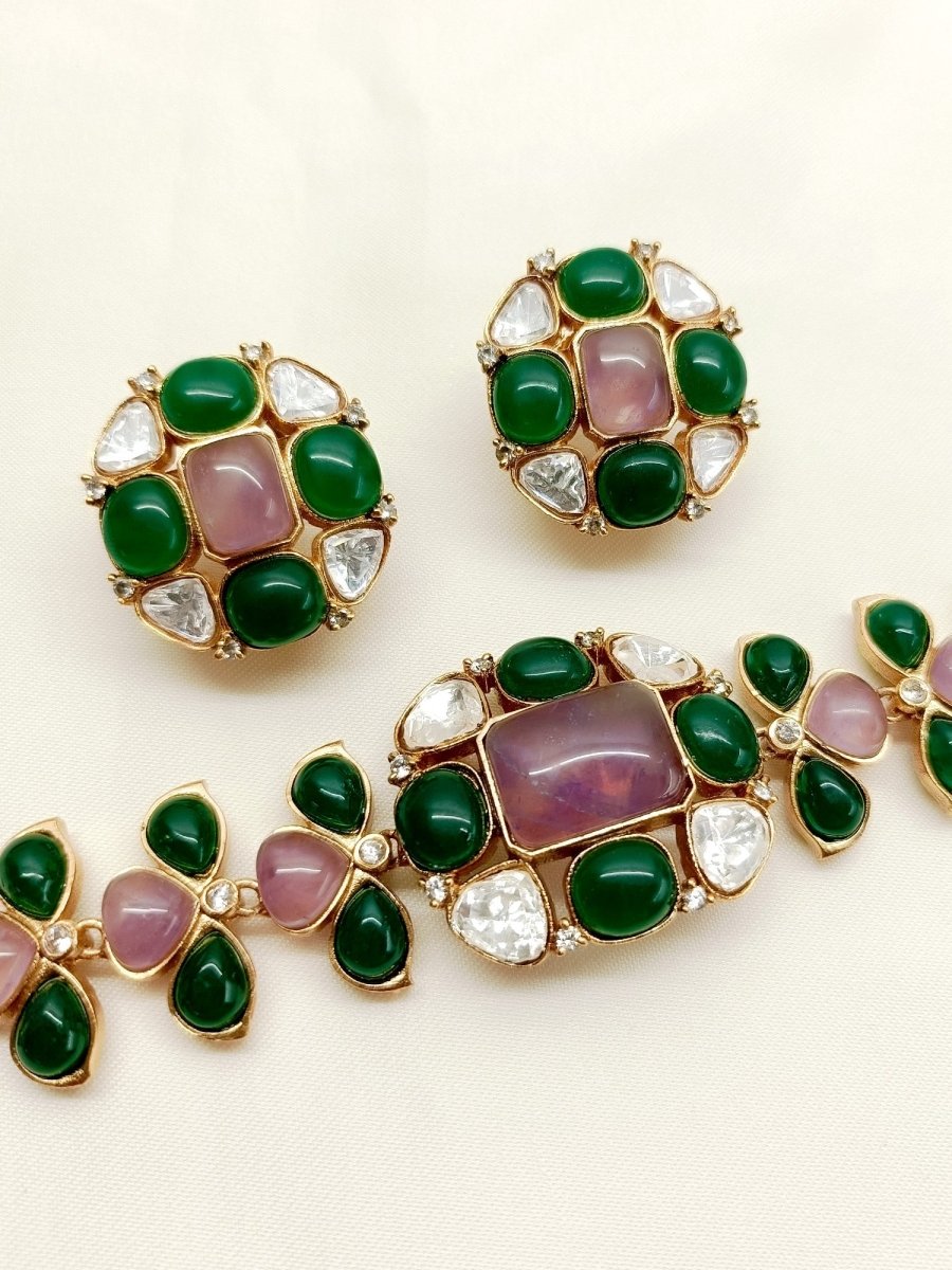 Saisha Multi Colour Kundan Choker Set - House of Sarvati LLC