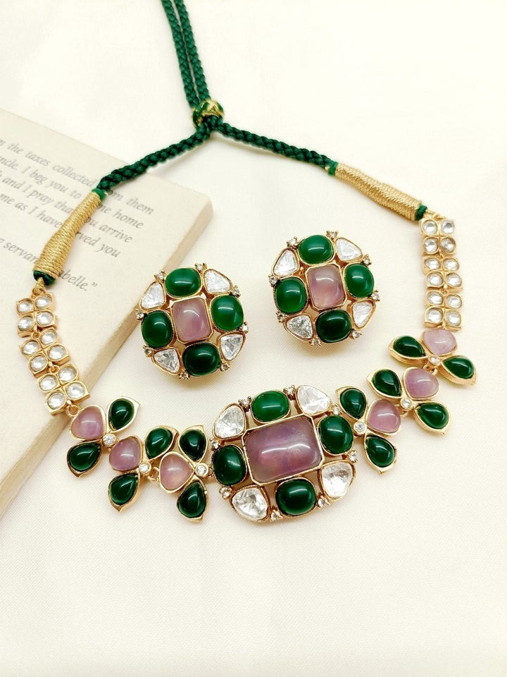 Saisha Multi Colour Kundan Choker Set - House of Sarvati LLC