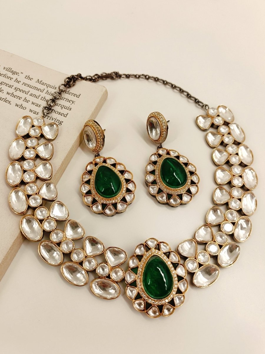 Saiya Green Victorian Necklace Set - House of Sarvati LLC