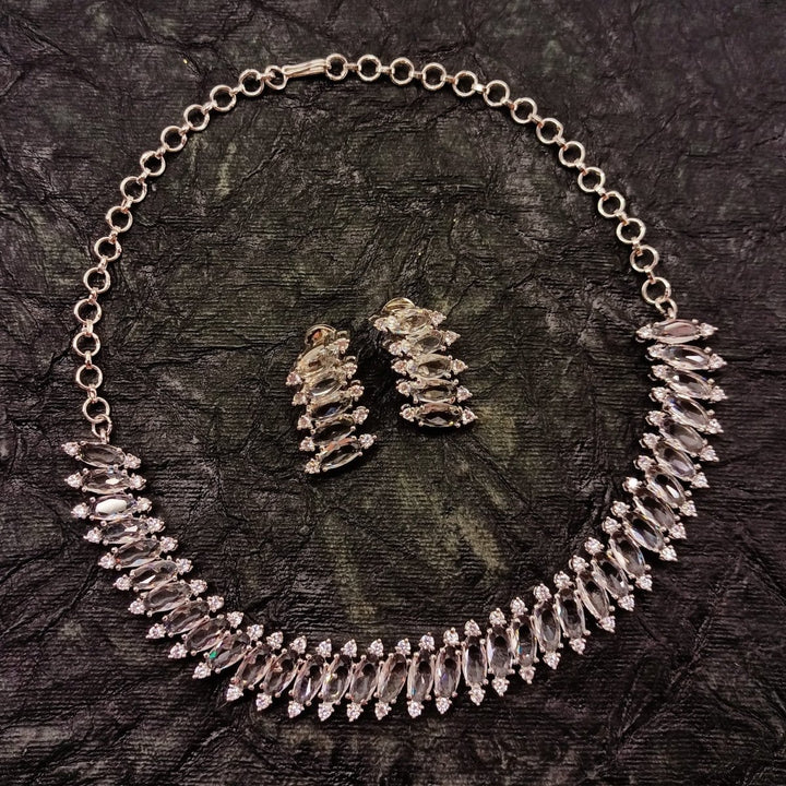 Salma American Diamond Silver Plated Necklace Set - House of Sarvati LLC