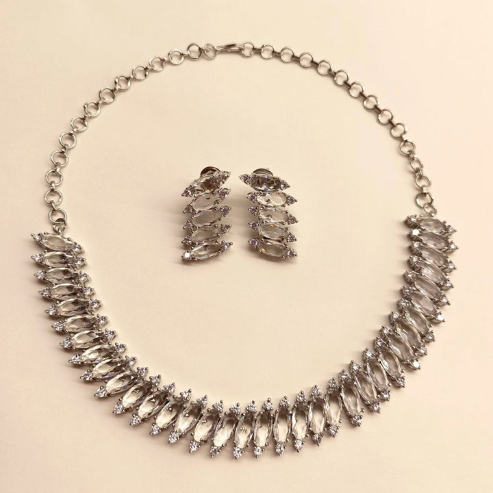 Salma American Diamond Silver Plated Necklace Set - House of Sarvati LLC