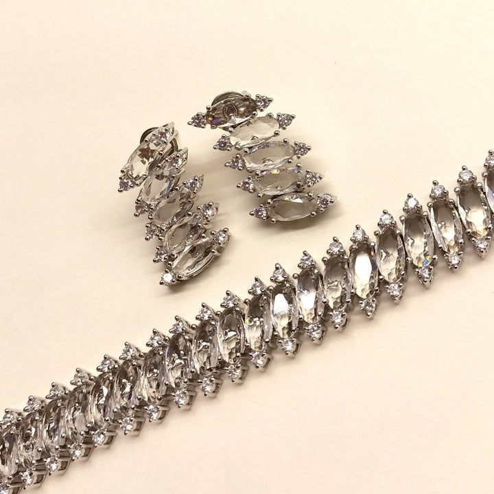 Salma American Diamond Silver Plated Necklace Set - House of Sarvati LLC