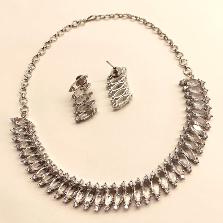 Salma American Diamond Silver Plated Necklace Set - House of Sarvati LLC