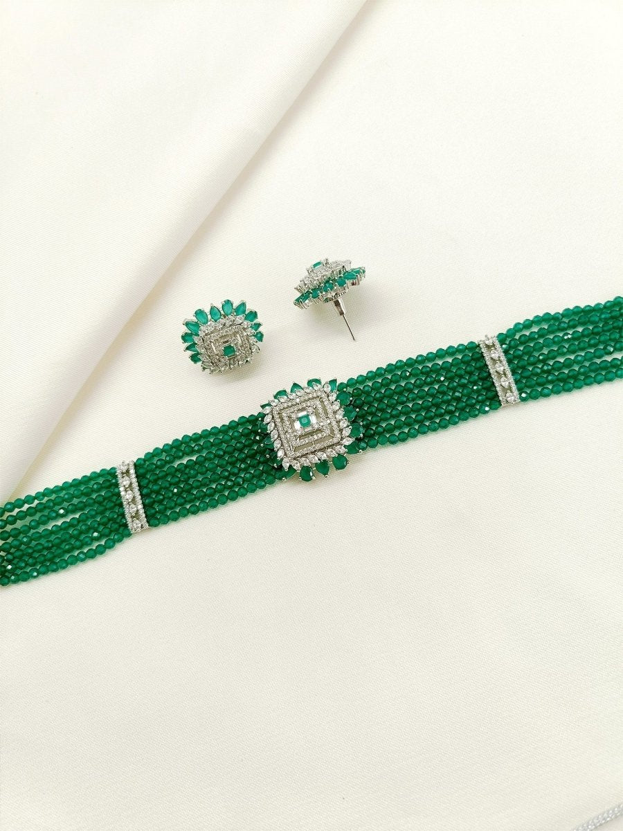 Sameera Green American Diamond Choker Set - House of Sarvati LLC