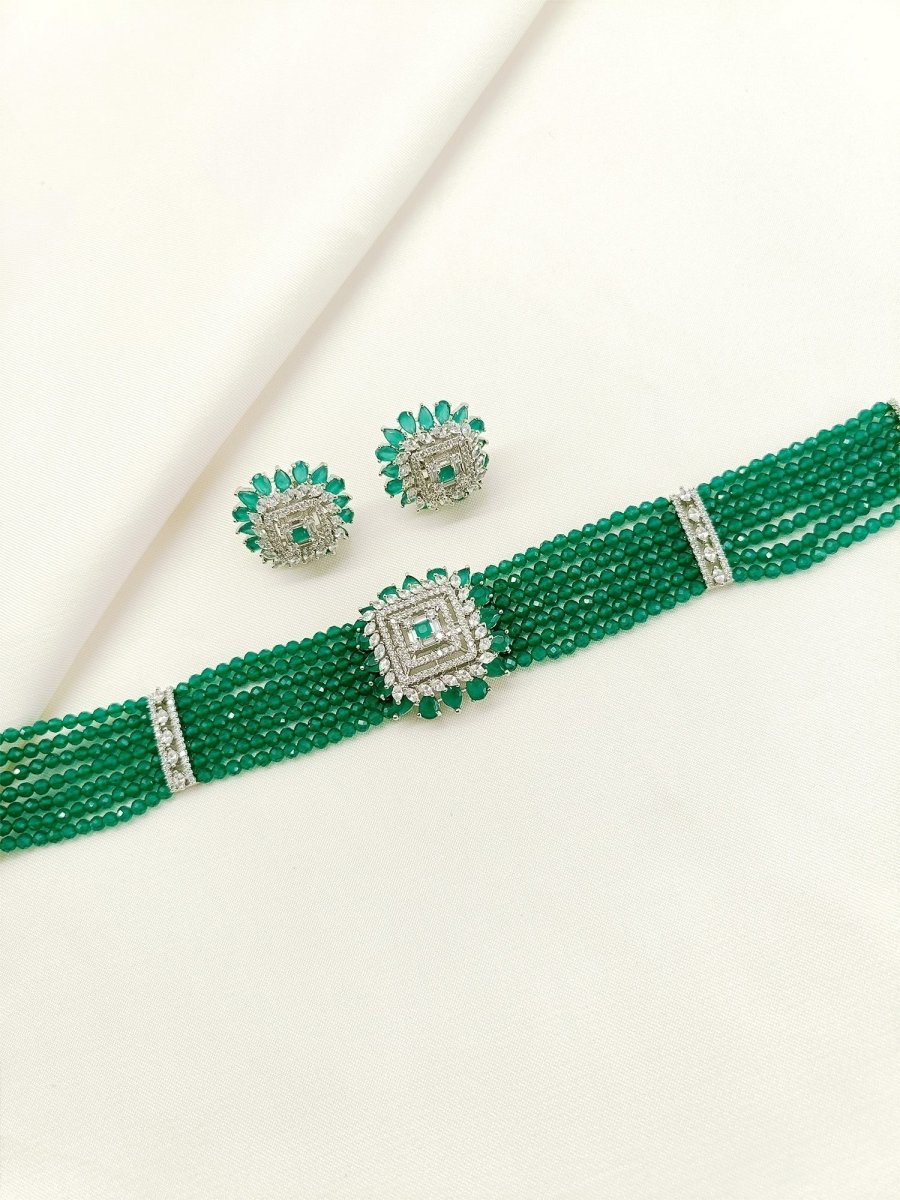 Sameera Green American Diamond Choker Set - House of Sarvati LLC