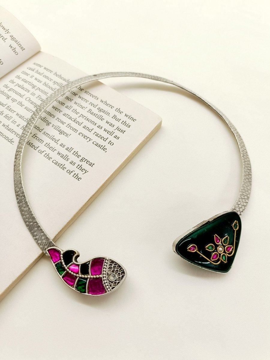 Samidha M & G Fish Oxidized Hasli Style Neckpiece - House of Sarvati LLC