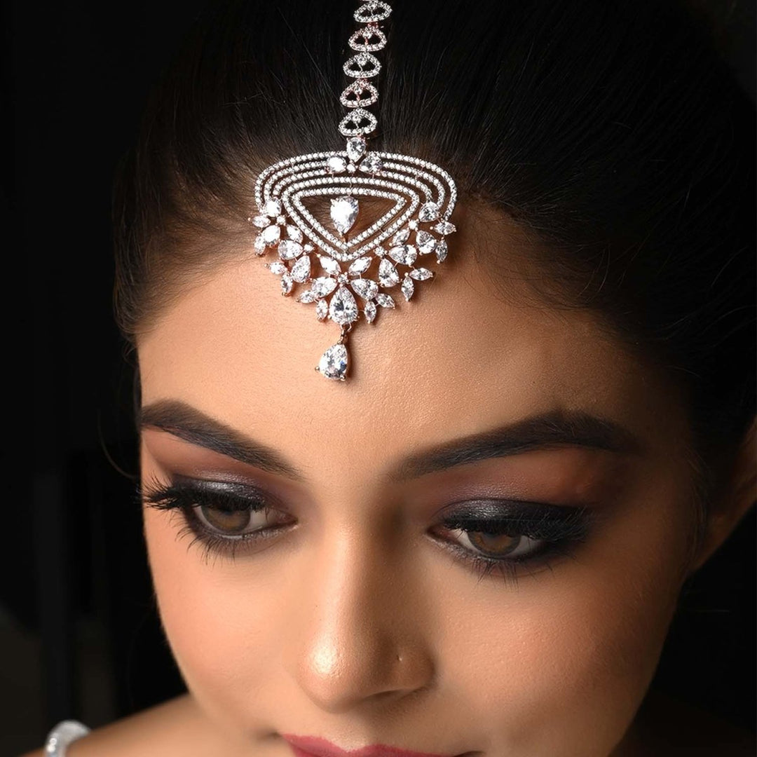Sampurna American Diamond Rose Plated Teeka - House of Sarvati LLC