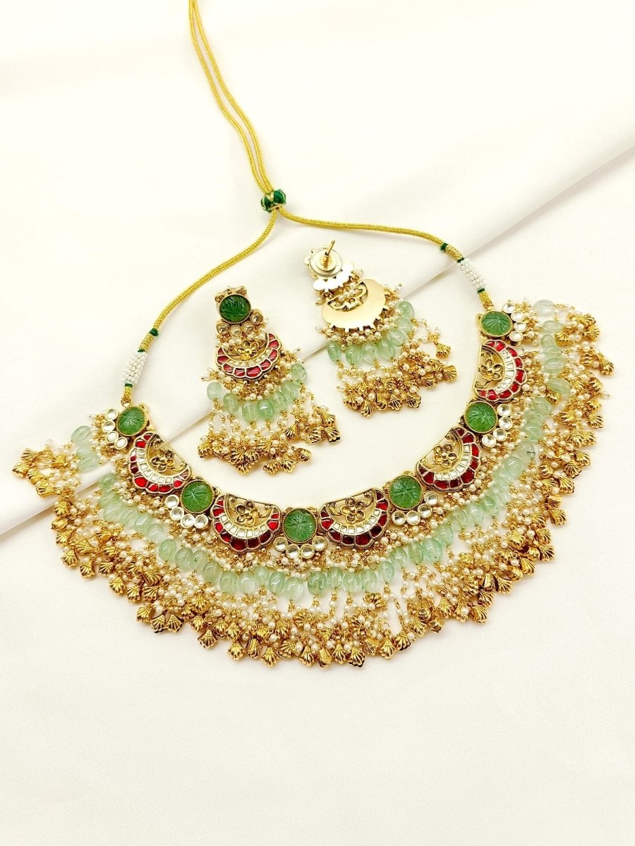 Sanchi Mint Green Kundan Set - House of Sarvati LLC