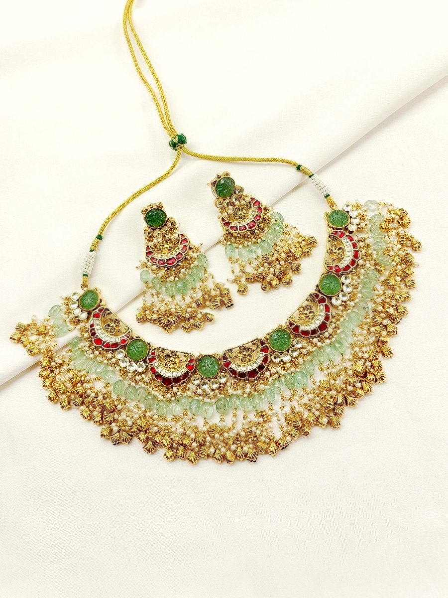 Sanchi Mint Green Kundan Set - House of Sarvati LLC