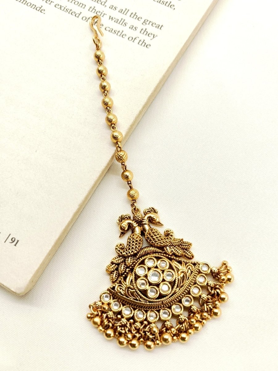 Sandhya White Gold Plated Antique Teeka - House of Sarvati LLC