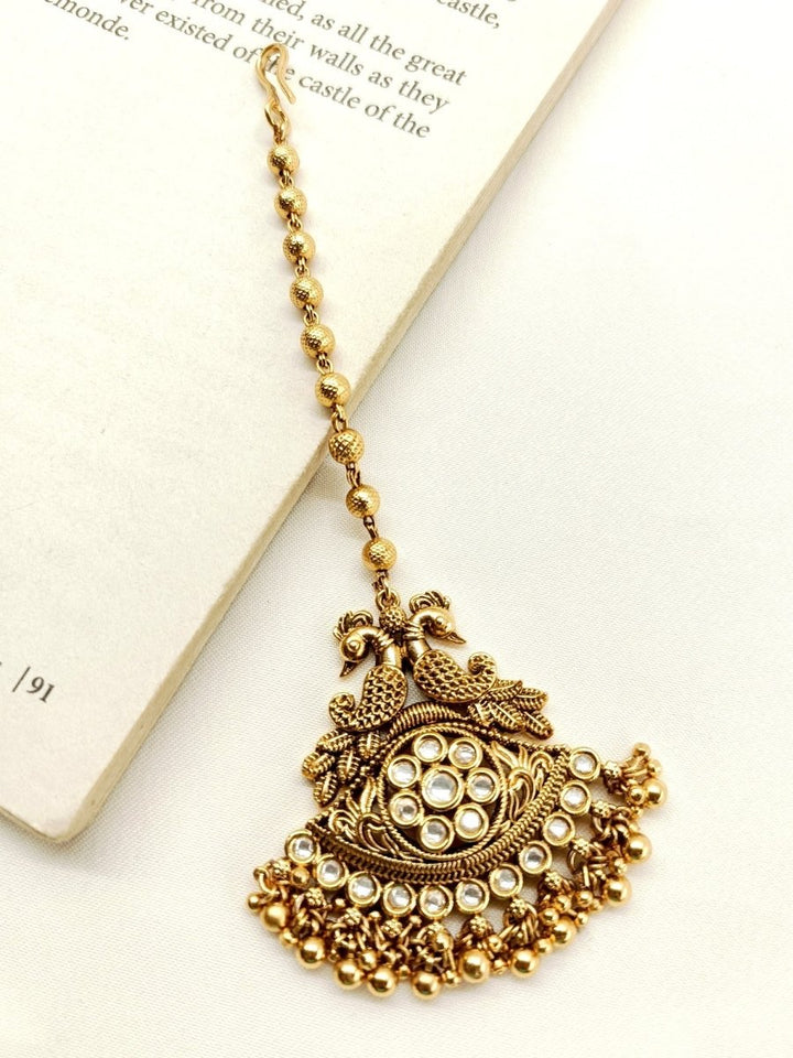Sandhya White Gold Plated Antique Teeka - House of Sarvati LLC
