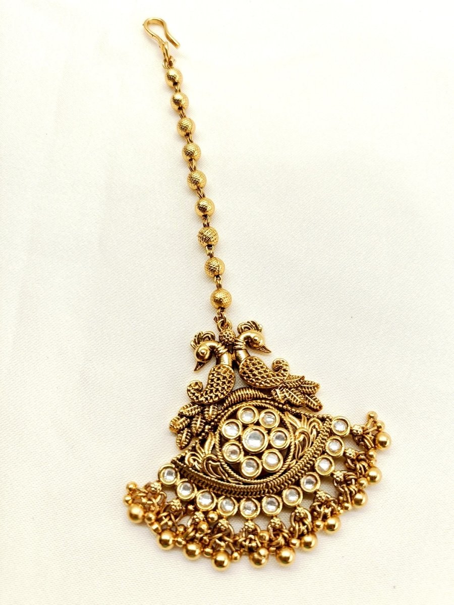 Sandhya White Gold Plated Antique Teeka - House of Sarvati LLC