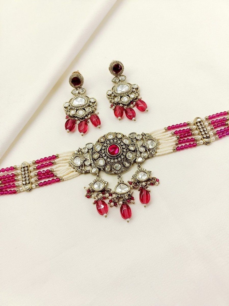 Sangeeta Ruby Victorian Choker Set - House of Sarvati LLC