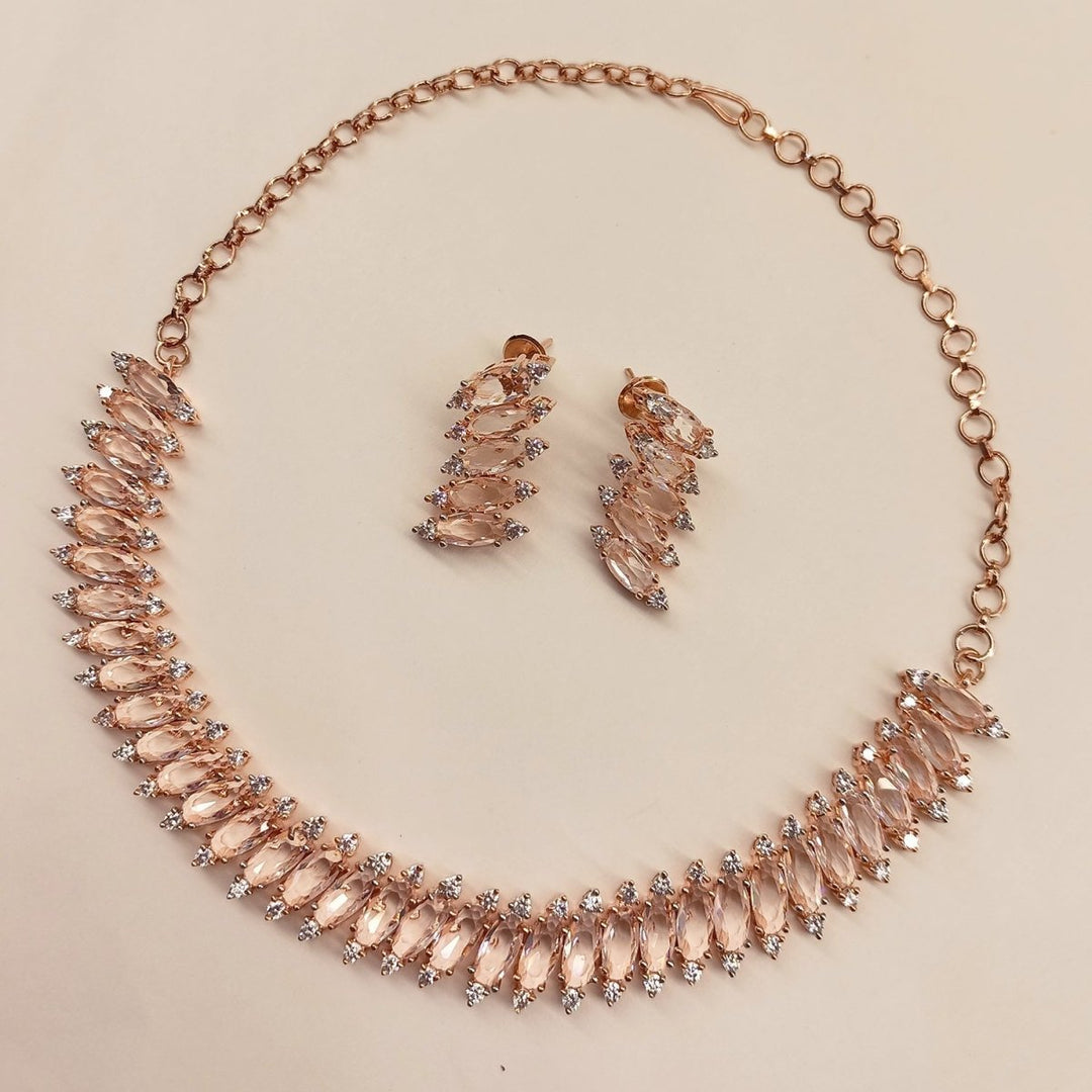 Saniya American Diamond Rose Gold Plated Necklace Set - House of Sarvati LLC