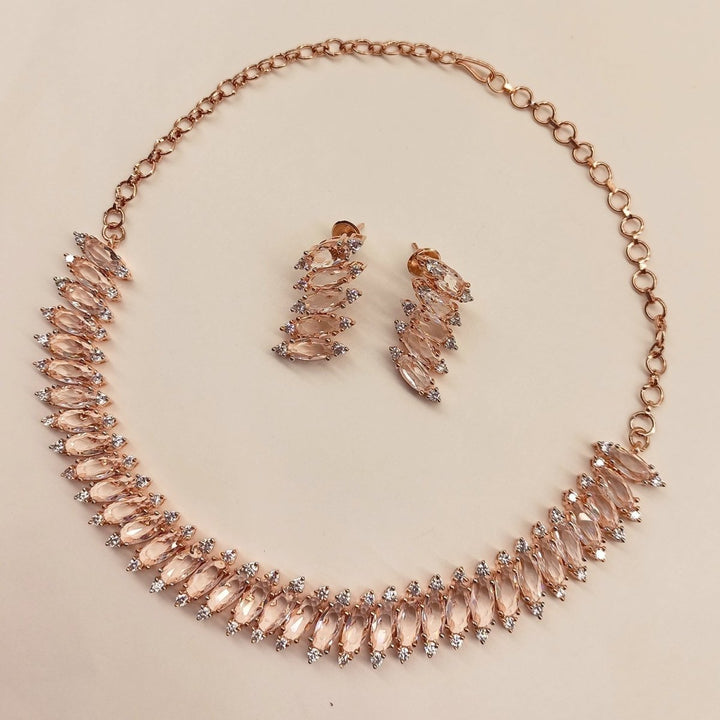 Saniya American Diamond Rose Gold Plated Necklace Set - House of Sarvati LLC