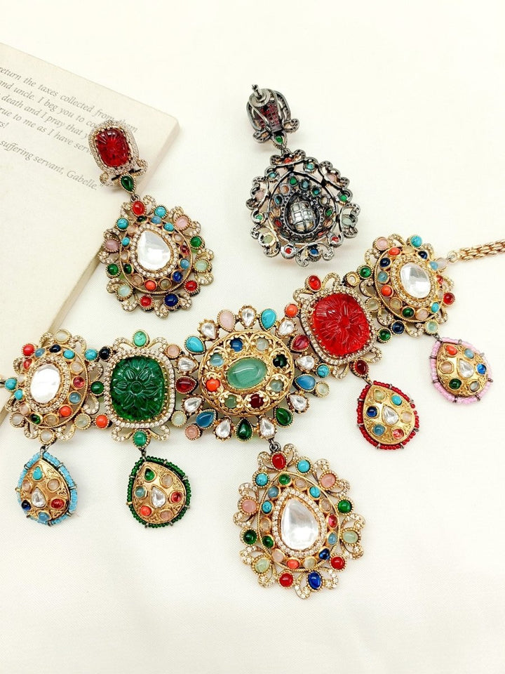 Sapna Navaratna Victorian Choker Set - House of Sarvati LLC