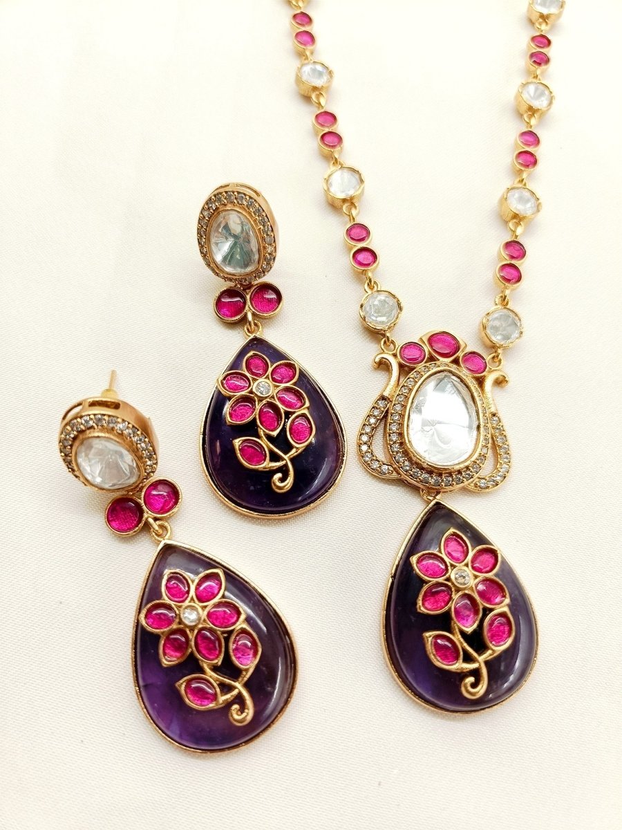 Seenu Maroon Boutique Necklace Set - House of Sarvati LLC