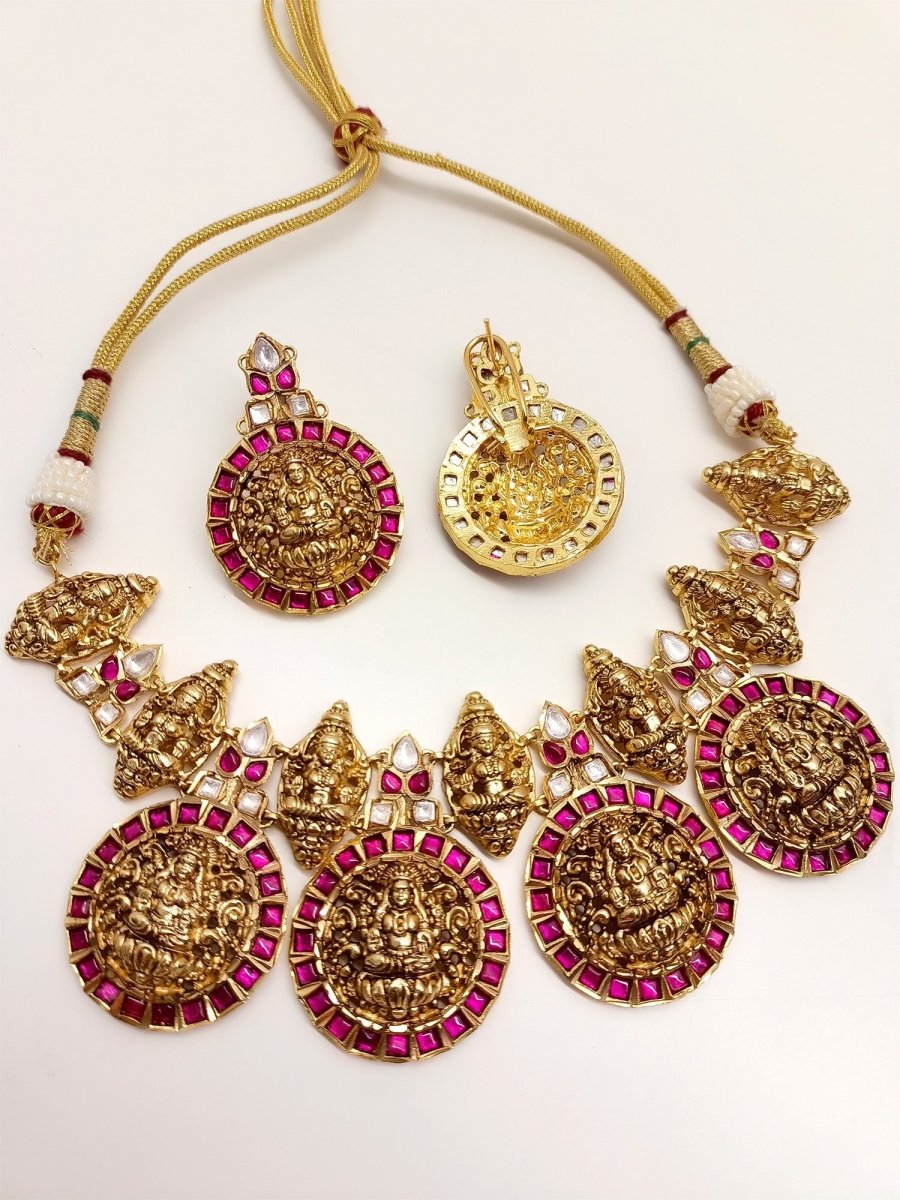 Seerat Majenta Antique Temple Necklace Set - House of Sarvati LLC