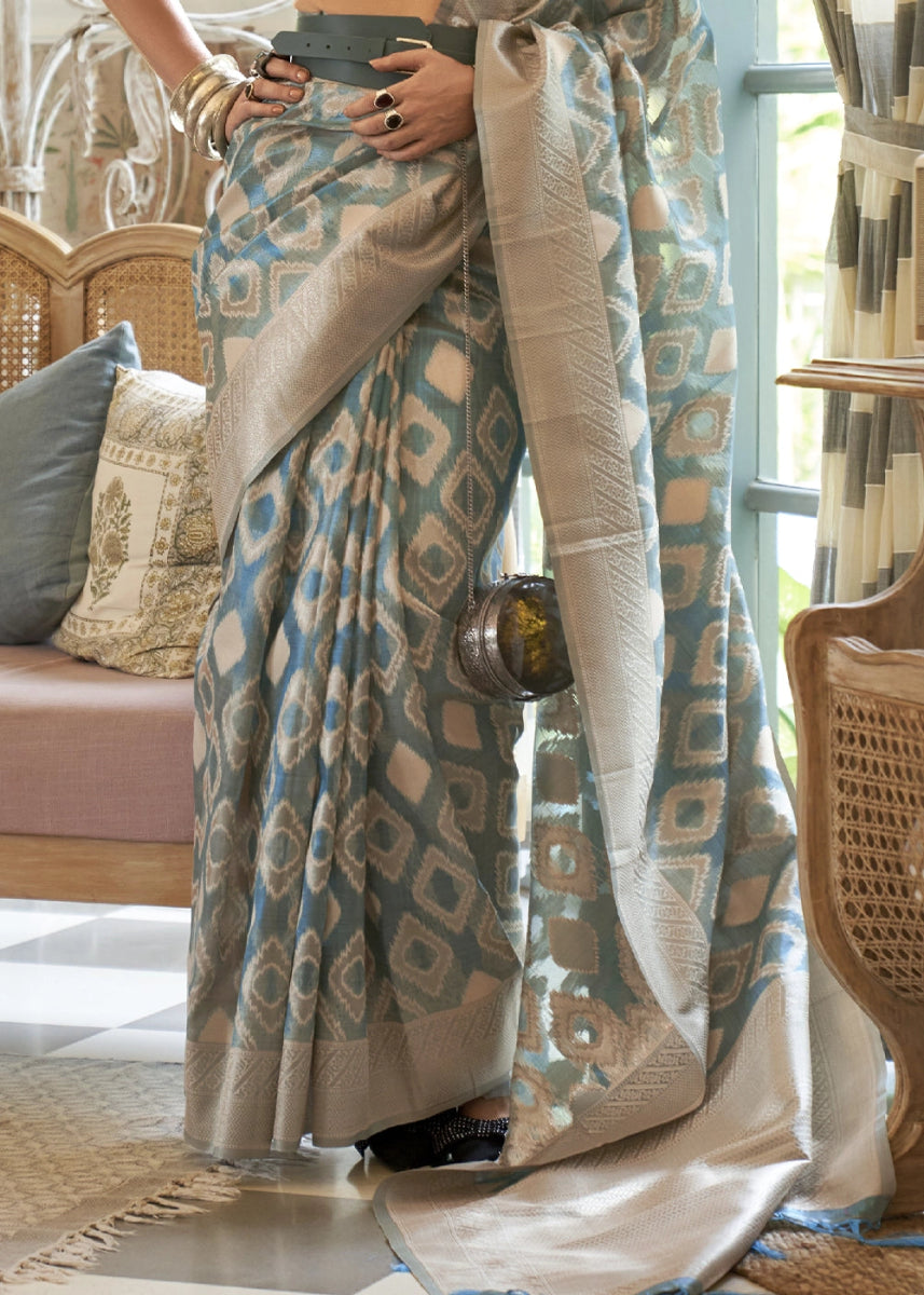 Shaded Blue Tissue Silk Saree with Delicate Handloom Zari Embroidery - House of Sarvati LLC